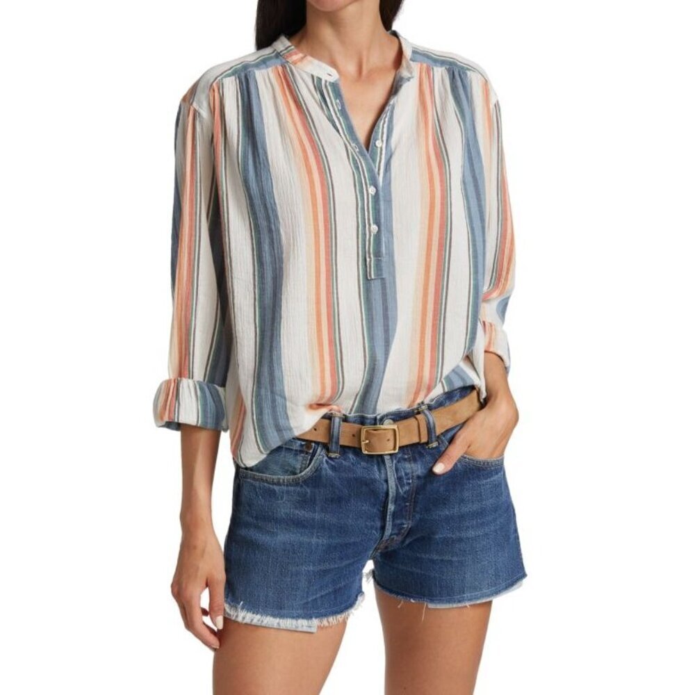 Xirena Mika Striped Cotton 1/2 Button Oversized Shirt-sz XS